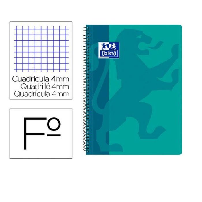 Cuaderno Espiral Oxford School Classic Tapa Polipropileno Folio 80 Hojas Cuadro 4 mm Con Margen Aqua