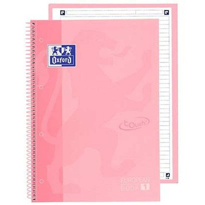 Oxford Cuaderno Touch Europeanbook 1 Write&Erase 80H A4+ 1 Línea Microperforado T-Extradura Pack 5 Ud Flamingo Pastel