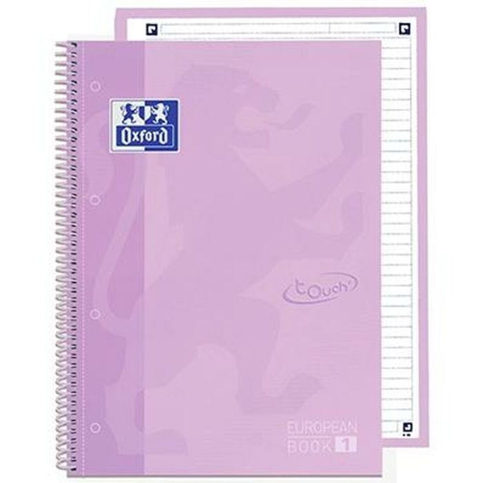 Oxford Cuaderno Touch Europeanbook 1 Write&Erase 80H A4+ 1 Línea Microperforado T-Extradura Pack 5 Ud Lavanda Pastel