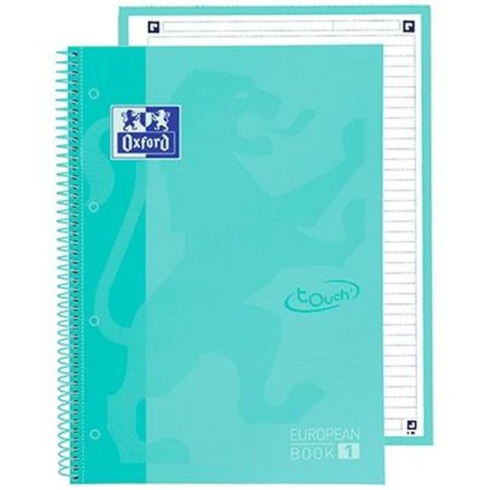 Oxford Cuaderno Touch Europeanbook 1 Write&Erase 80H A4+ 1 Línea Microperforado T-Extradura Pack 5 Ud Ice Mint Pastel