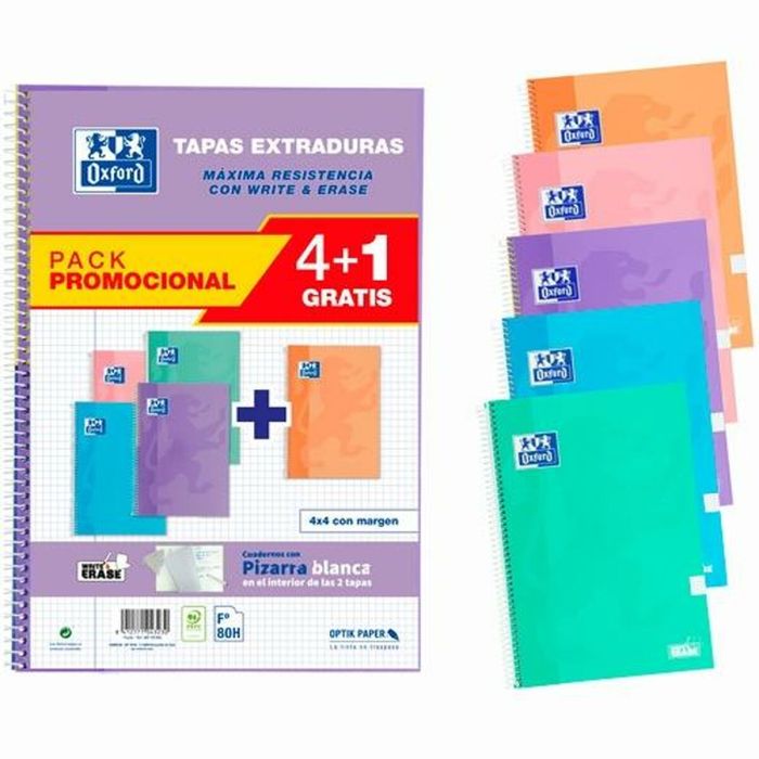 Libreta Oxford WRITE&ERASE Pastel Din A4 80 Hojas 21,5 x 31,5 cm 5 Piezas (25 Unidades) 1