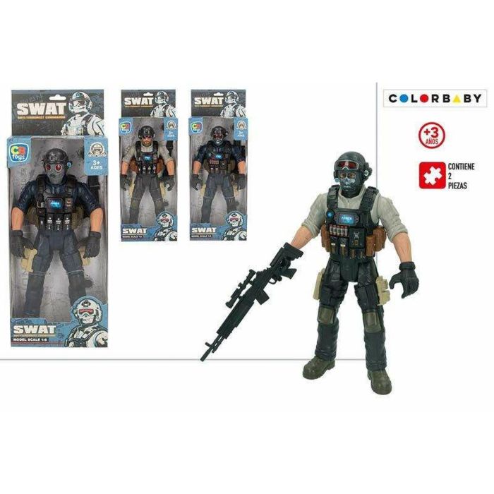 Figura articulada soldado comando swat. equipada con chaleco antibalas y metralleta 30 cm - modelos surtidos