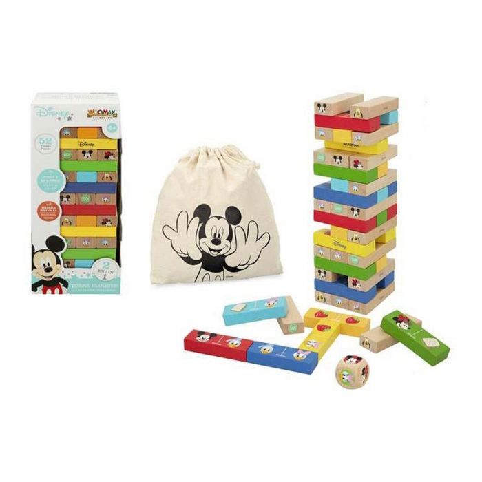 WOOMAX Juego Torre de Bloques y Dominó de Madera Disney 2 en 1 - 52 Piezas