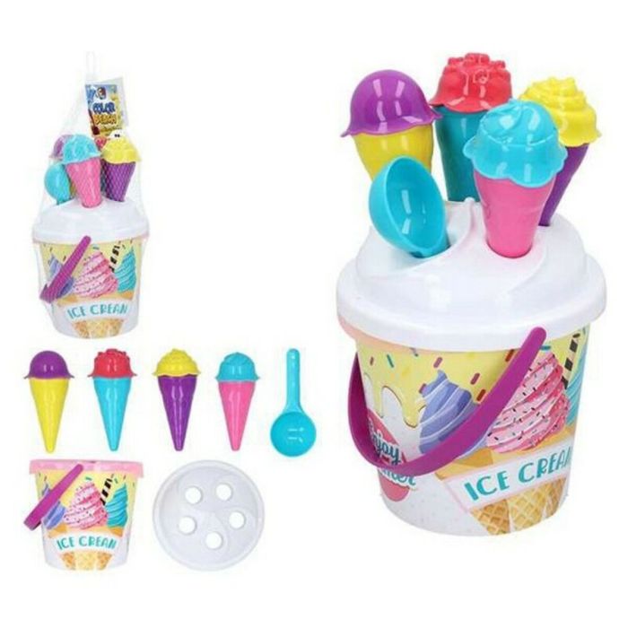 Cubo de playa 18 cm ice cream con 11 piezas en red