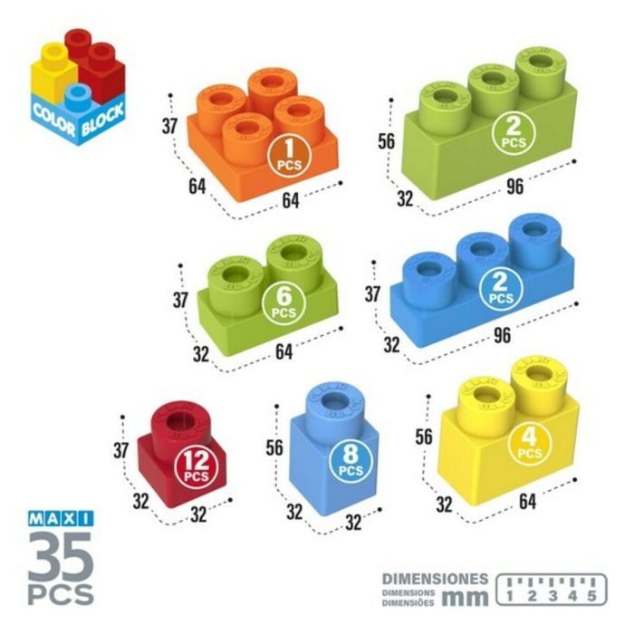 Bote con Bloques de Construcción Color Block 35 Piezas (35 pcs) 3