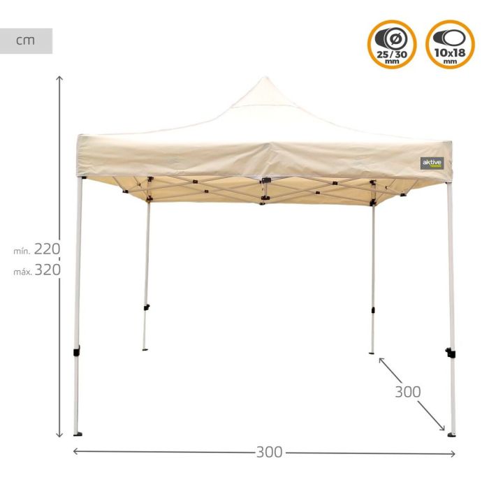 Cenador Aktive Plegable Altura ajustable Acero Poliéster 420D Oxford Crema 300 x 320 x 300 cm 2