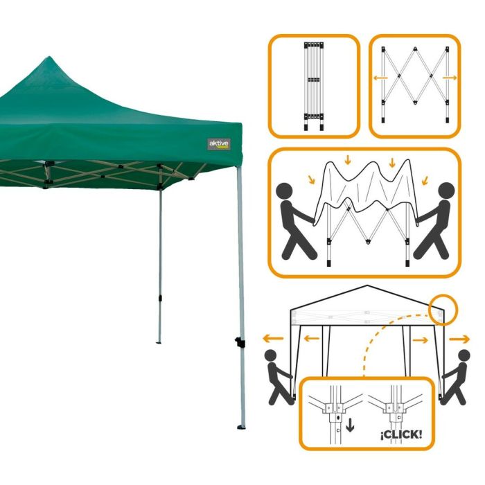 Cenador Aktive Plegable Altura ajustable Acero Poliéster 420D Oxford Verde 300 x 320 x 300 cm 4