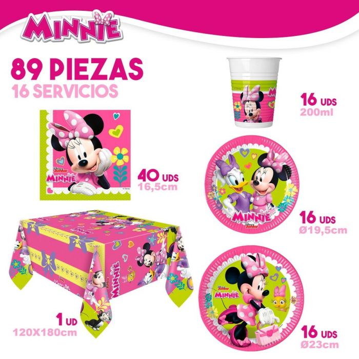 Set Artículos de Fiesta Minnie Mouse Happy Deluxe 89 Piezas 16 2
