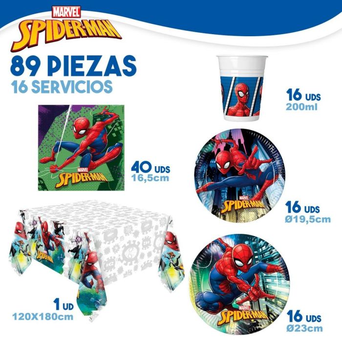 Set Artículos de Fiesta Spiderman Happy Deluxe 89 Piezas 2 Set Artículos de Fiesta Spiderman Happy Deluxe 89 Piezas 2