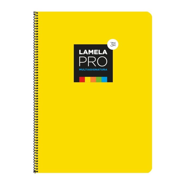 Lamela Cuaderno Espiral 100H Folio 90 gr Cuadrovía 3 mm C-Margen Cubierta Extradura Amarillo -Paquete 5U-