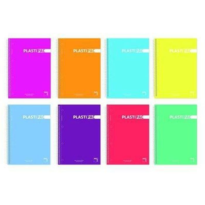Pacsa Cuaderno Plastipac 80H 4º 90 gr 5x5 mm Tapas Pp Pack 5 Ud Colores Surtidos