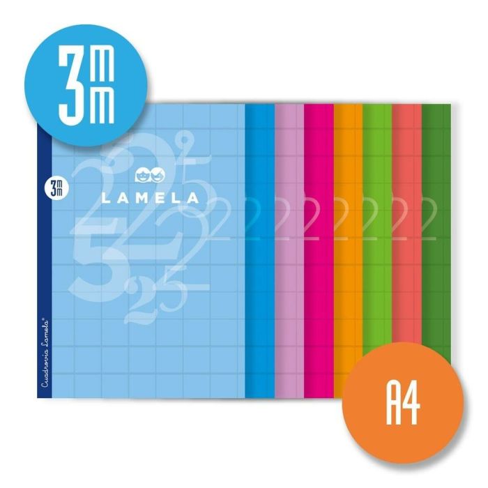 Libreta Lamela 3X3 3MM 50 Hojas 10 Unidades Hojas de cuadrícula A4 Multicolor (10 Piezas)