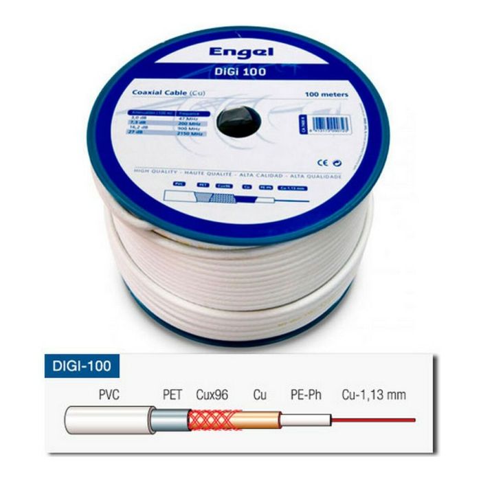 Cable Coaxial Antena TV Engel Doble 100 m Blanco