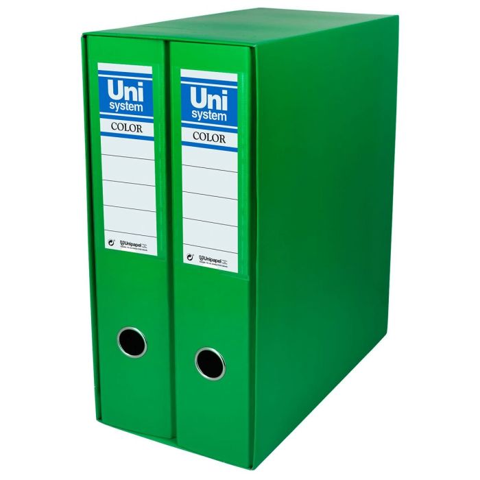 Unisystem box color módulo 2 archivadores palanca 65mm a4 forrados pp verde