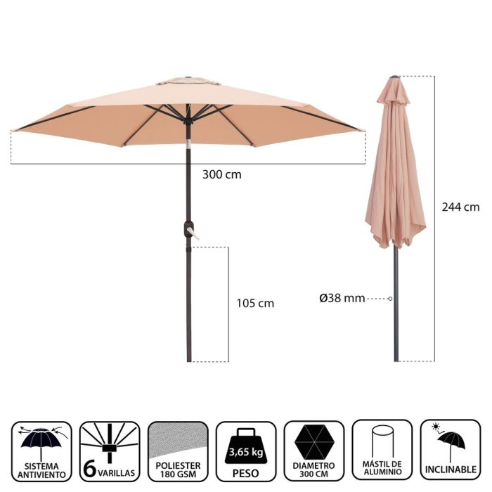 Sombrilla Monty Beige Aluminio 300 cm 2 Sombrilla Monty Beige Aluminio 300 cm 2