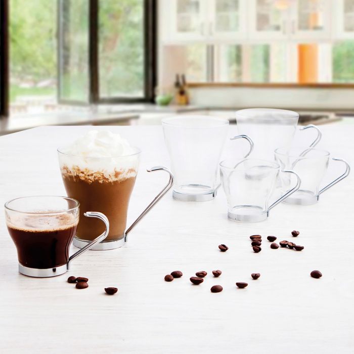 Juego de Tazas de Café Quid Transparente Acero Vidrio (110 ml) (3 Unidades) 1