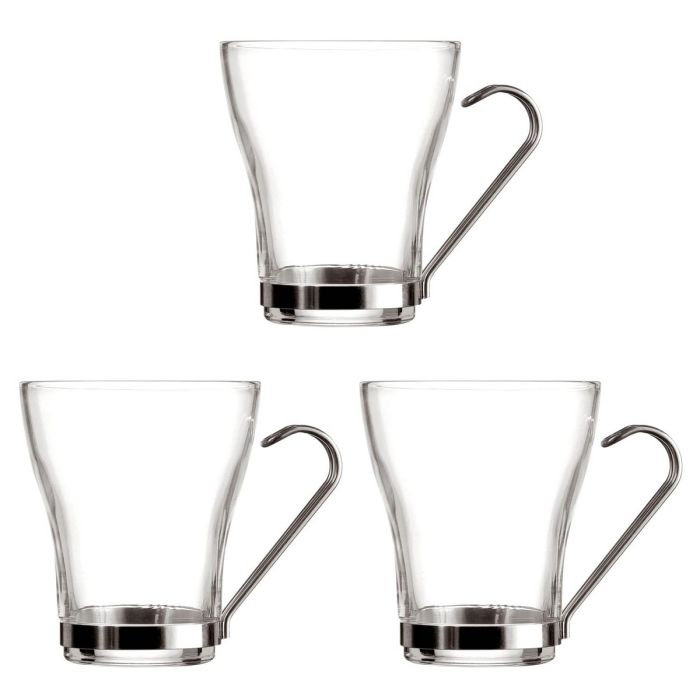 Juego de Tazas de Café Quid Transparente Acero Vidrio (250 ml) (3 Unidades) 2