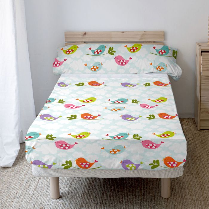 Juego de Sábanas HappyFriday Mr Fox Little Birds Multicolor Cama de 80/90 2 Piezas 5