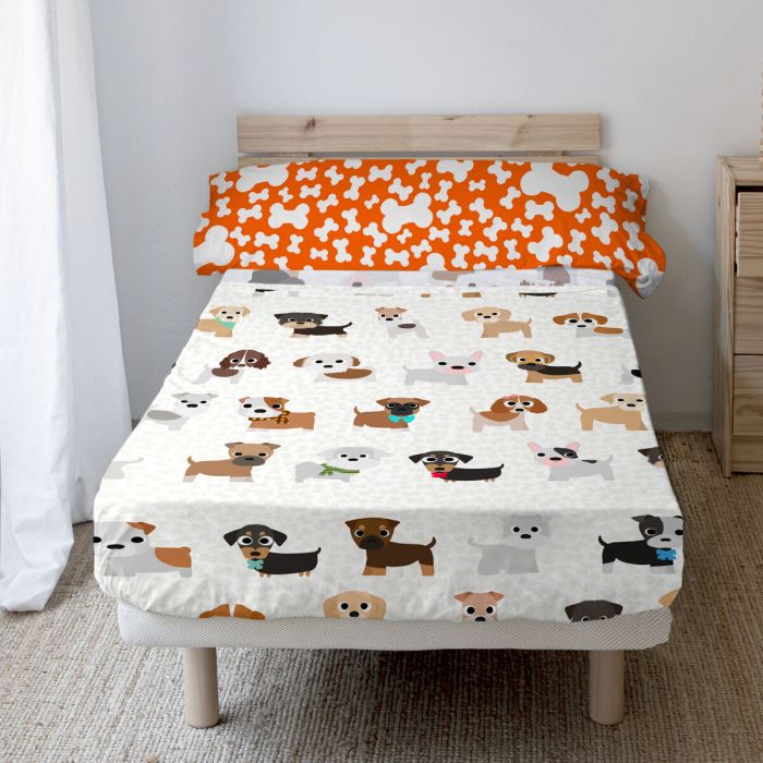 Juego de Sábanas HappyFriday Mr Fox Dogs Multicolor Cama de 80/90 2 Piezas 5