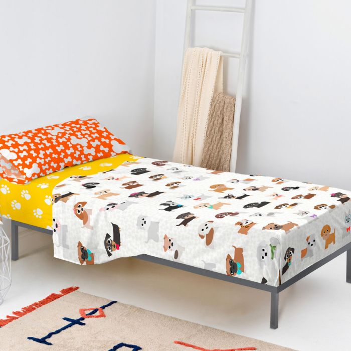 Juego de Sábanas HappyFriday Mr Fox Dogs Multicolor Cama de 80/90 2 Piezas 4