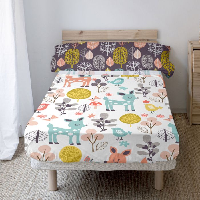 Juego de Sábanas HappyFriday Moshi Moshi Woodland Multicolor Cama de 80/90 2 Piezas 5