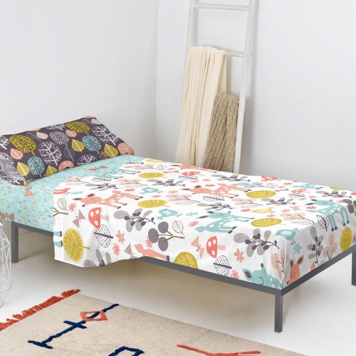 Juego de Sábanas HappyFriday Moshi Moshi Woodland Multicolor Cama de 80/90 2 Piezas 4