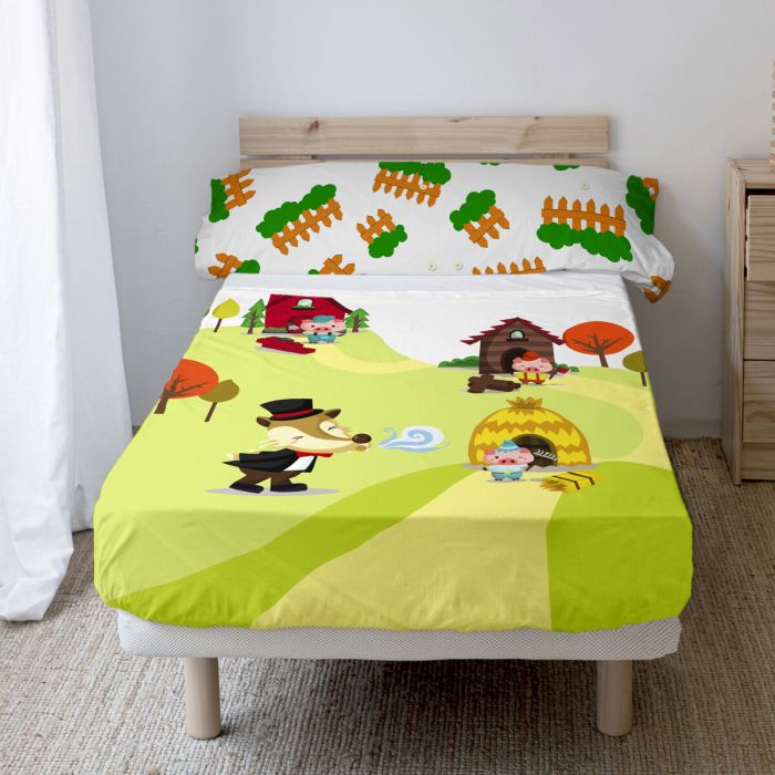 Juego de Sábanas HappyFriday Mr Fox Piggys Multicolor Cama de 105 2 Piezas 3