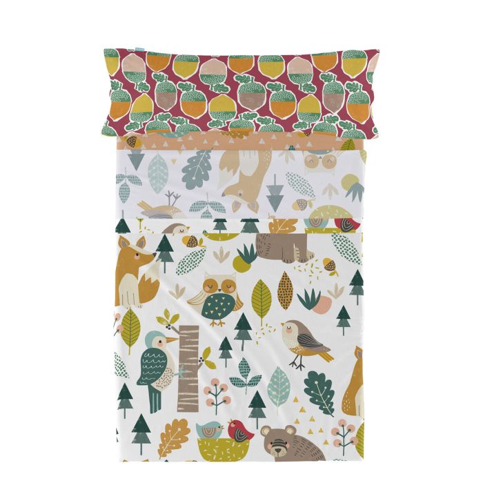 Juego de Sábanas HappyFriday Moshi Moshi Harvestwood Multicolor Cama de 80/90 2 Piezas