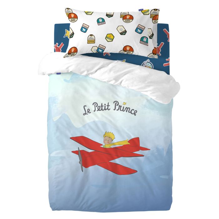 Juego de funda nórdica HappyFriday Le Petit Prince Son Avion Multicolor Cuna de Bebé 2 Piezas