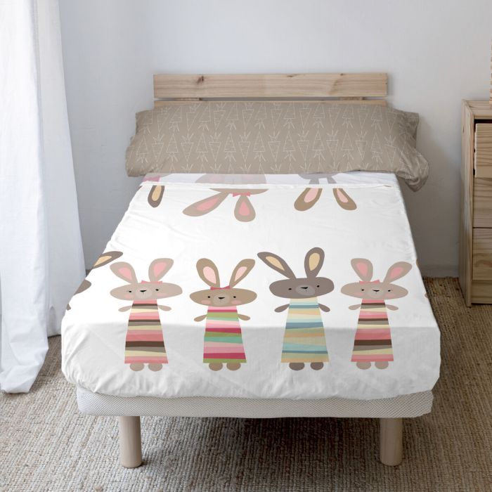 Juego de Sábanas HappyFriday Moshi Moshi Rabbit family Multicolor Cama de 105 2 Piezas 5