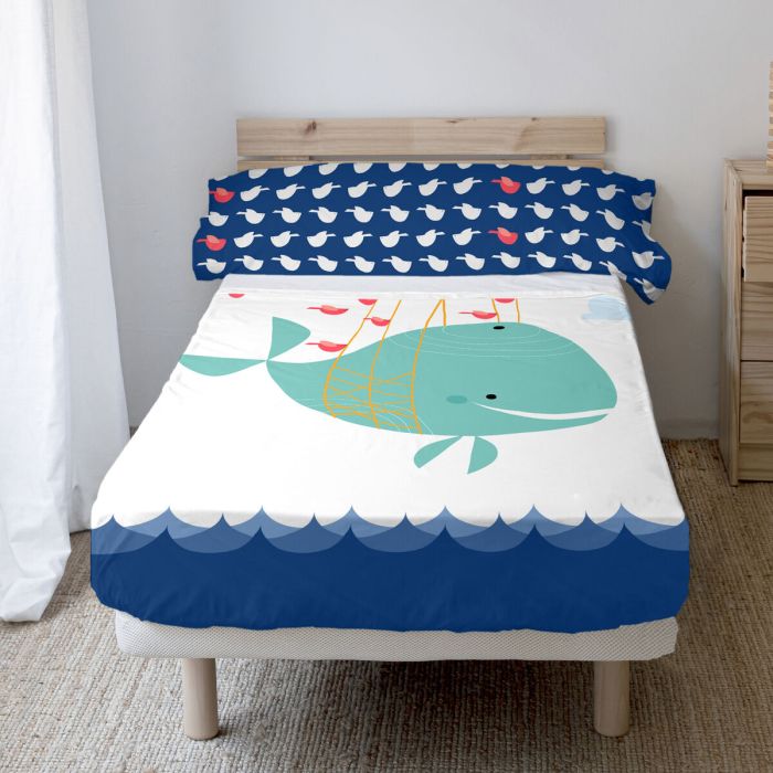 Juego de Sábanas HappyFriday Moshi Moshi Whale Multicolor Cama de 80/90 2 Piezas 5