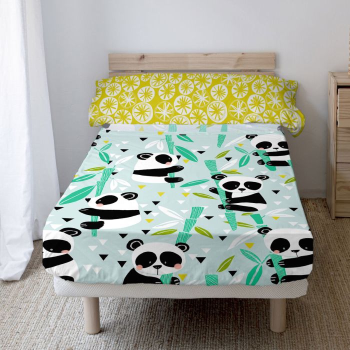 Juego de Sábanas HappyFriday Moshi Moshi Panda garden blue Azul Cama de 80/90 2 Piezas 5