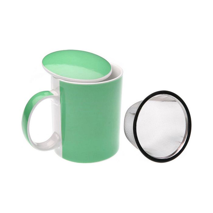 Taza con Filtro para Infusiones Porcelana Blanco/Verde 0