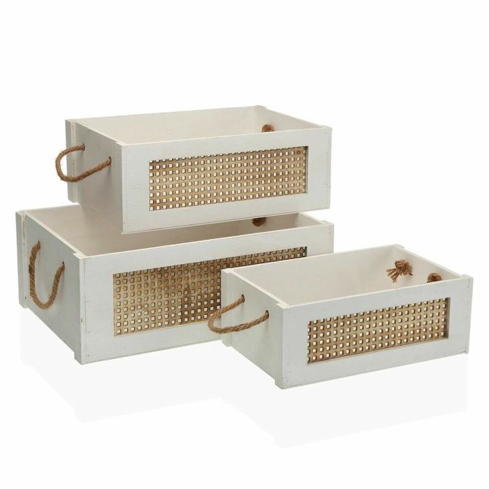 Juego de Cajas Decorativas Versa Rejilla Madera (28 x 15 x 38 cm) (3 pcs)