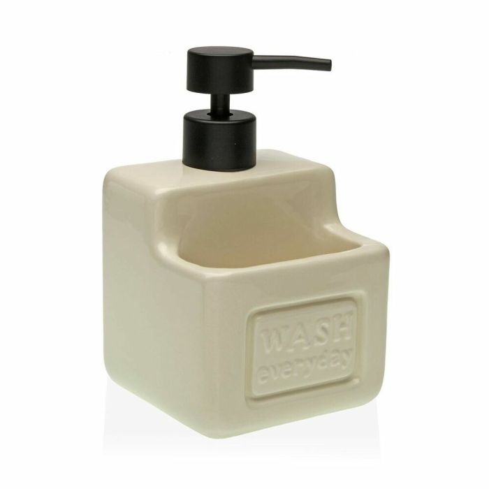 Dispensador de Jabón 2 en 1 para Fregadero Versa Beige Cerámica ABS (10 x 19 x 10 cm)