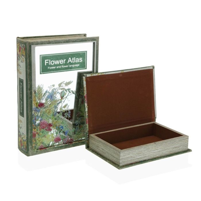 Caja Decorativa Versa Flower Atlas Libro Lienzo Espejo Madera MDF 7 x 30 x 21 cm 1
