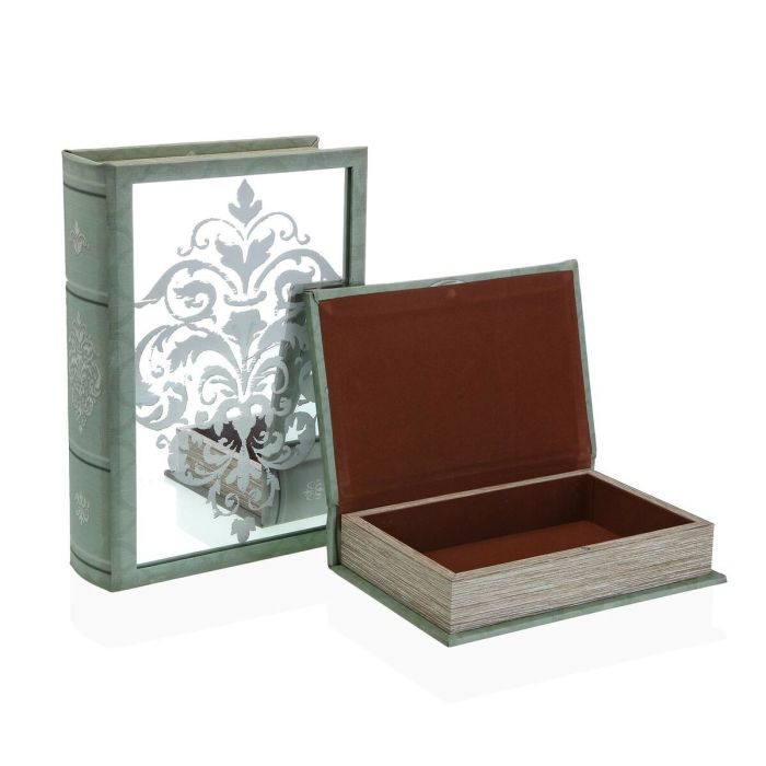 Caja Decorativa Versa Libro Lienzo Espejo Madera MDF 7 x 30 x 21 cm 1