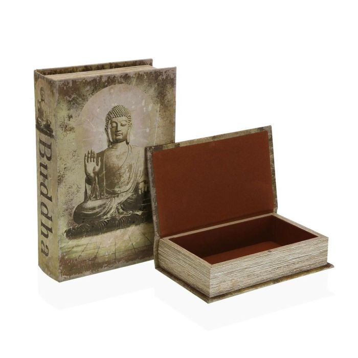 Caja Decorativa Versa Libro Buda Lienzo Madera MDF 7 x 27 x 18 cm 1
