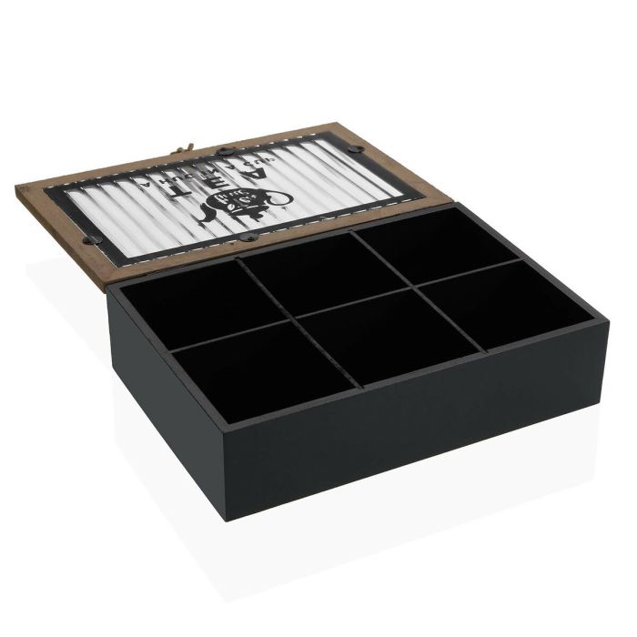 Caja para Infusiones Versa Negro Metal Madera MDF 24 x 6,5 x 16,5 cm 1