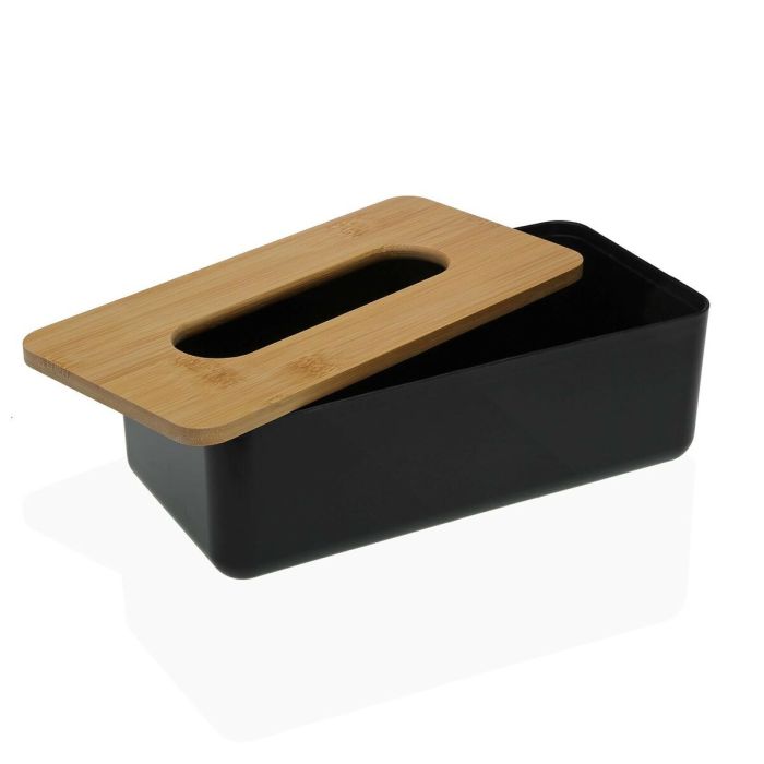 Caja para pañuelos Versa Bambú Polipropileno 13,1 x 8,6 x 26,1 cm Negro 1