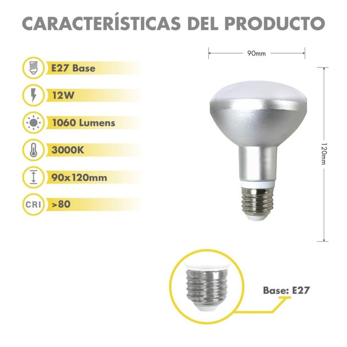Bombilla LED Silver Electronics 999007 R90 E27 12W 3000K 3