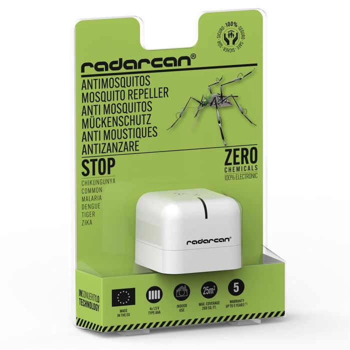 Auyentador de mosquitos ultrasonico. uso domestico r107 alcance 25m² 4xaaa. radarcan