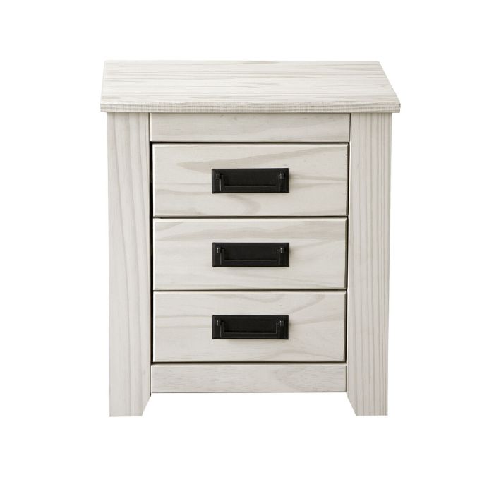 Mesita de Noche Alexandra House Living Blanco Metal Madera de pino 43 x 50 x 32 cm 3 cajones 2