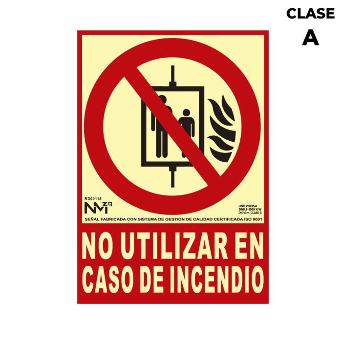 Cartel Normaluz No utilizar en caso de incendio PVC (21 x 30 cm)