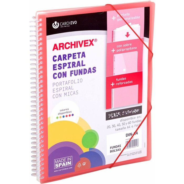 Carchivo Archivex-Star Canguro Personalizable A4 Con 20 Fundas Pp Espiral Rojo