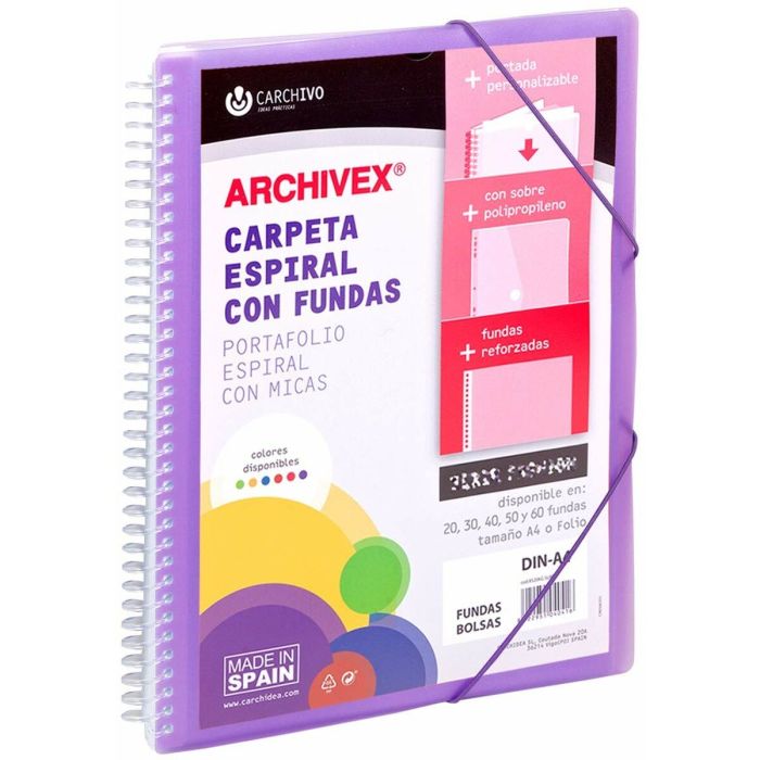 Carchivo Archivex-Star Canguro Personalizable A4 Con 30 Fundas Pp Espiral Violeta Carchivo Archivex-Star Canguro Personalizable A4 Con 30 Fundas Pp Espiral Violeta