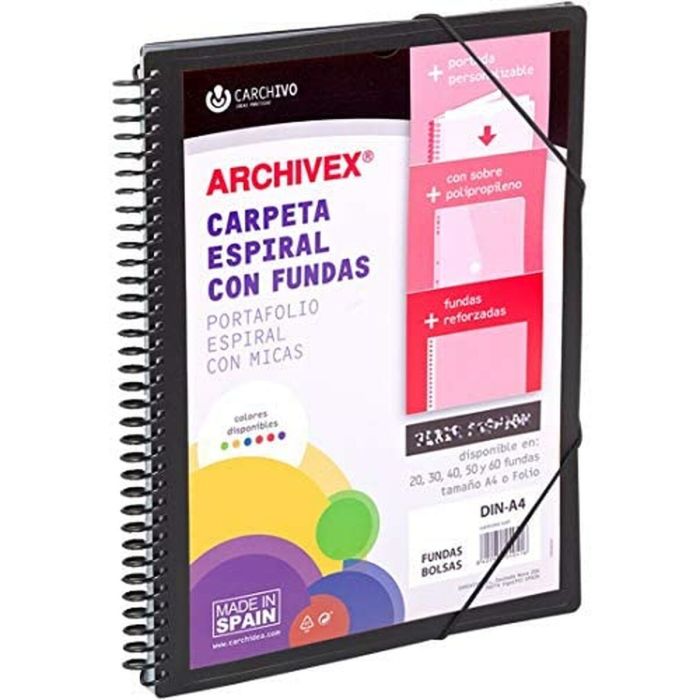 Carchivo Archivex-Star Canguro Personalizable A4 Con 40 Fundas Pp Espiral Negro