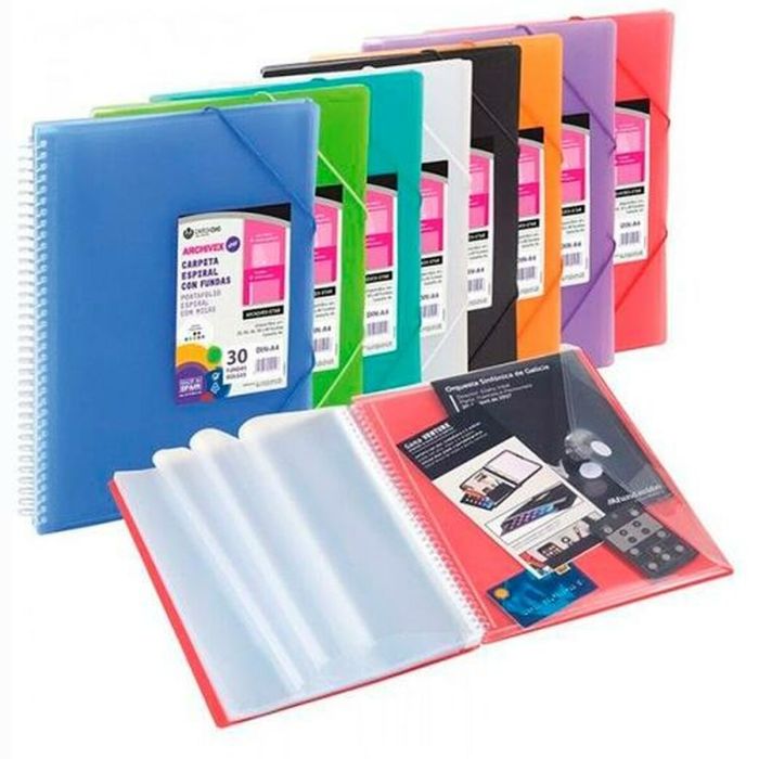 Carchivo Archivex-Star Carpeta Espiral PP Extra 80 Fundas A4 con Sobre y Cierre de Gomas Negro Carchivo Archivex-Star Carpeta Espiral PP Extra 80 Fundas A4 con Sobre y Cierre de Gomas Negro