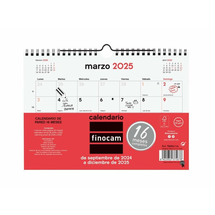 Calendario de pared Finocam Papel 2024-2025 21 x 15 cm 16 Meses 5