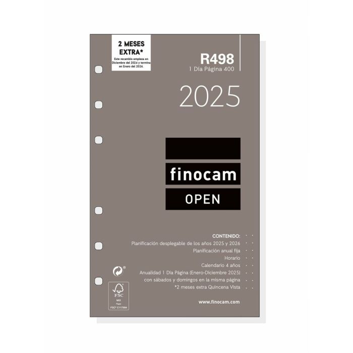 Recambio para Agenda Finocam OPEN R498 400 2025 9,1 x 15,2 cm 3